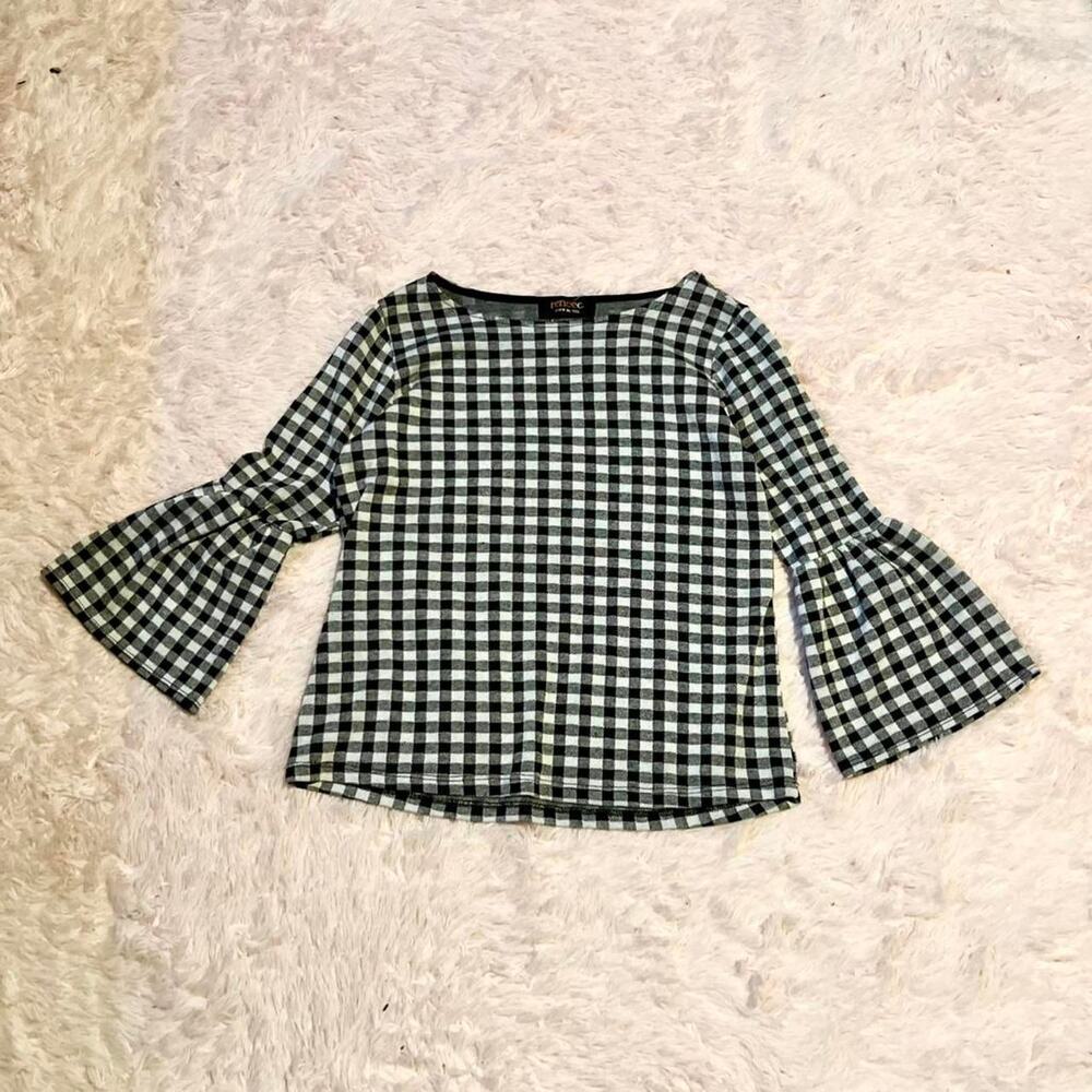 Gingham Rustic‎ Country Simple Indie Retro Western Southern Bell Sleeve Blouse